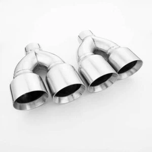 Stainless Steel 3" Inlet Exhaust Tips Quad 4.5" Out Angle Cut 12" L Pair - Picture 1 of 7
