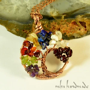 7 Natursteine Lebensbaum Anhänger - Kupferdraht umwickelt - Chakra - Reiki - Bild 1 von 5