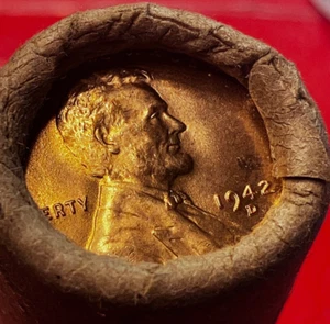 1942-D OLD BANK WRAP ROLL OBW BU UNCIRCULATED LINCOLN WHEAT CENT PENNIES - Picture 1 of 9
