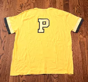 T-shirt polo sportiva vintage XL Ralph Lauren Big P gialla orsetto spellout biscotto sciatore - Foto 1 di 4