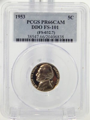 1953 PCGS Graded PR66 CAMEO DDO Jefferson Nickel (BT382) - Image 1 of 4