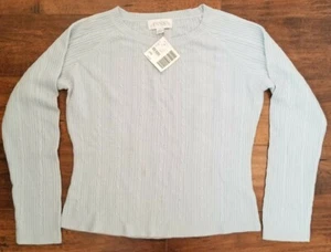 New Casual Corner Annex Sweater Cable Knit Design Sz L Powder Blue rtl 34.99 - Picture 1 of 3