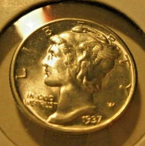 Mercury Dime Gem 1937 bu de rollo original todo - Imagen 1 de 2