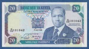 KENIA // KENYA -- 20 SHILLINGS ( 1.7.1989 ) -- UNC -- SIGNATURE 9b -- PICK 25b . - Picture 1 of 2