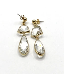 Pendientes colgantes brillantes facetados cristal transparente tono dorado - Imagen 1 de 16