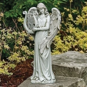 HEAVENLY ANGEL WITH LYRE GARDEN STATUE - GARDEN SCULPTURE - Picture 1 of 1