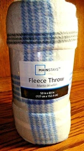 NWT Walmart MAINSTAYS Fleece Throw Blanket 50"x 60" Blue & Gray Plaid/ Gift 605 - Picture 1 of 3
