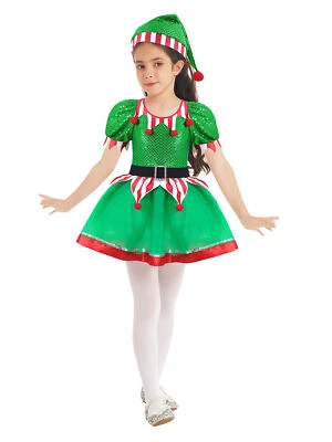 DE iEFiEL Weihnachtself Kleid Mädchen Weihnachten Kostüm Wichtel Tutu Kleid Set
