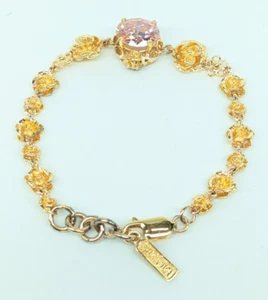 Vintage 90s Badavici Sterling 925 Gold Vermeil Floral Link Bracelet Rose Pink CZ - Picture 1 of 10