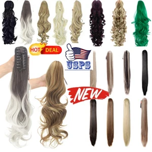 US Long Wavy Claw Curly Straight Thick Synthetic Hair Extension Natural Ponytail - Picture 1 of 33