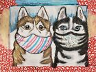 Siberian Husky Masks Dog pop Art Print 11 x 14 Signed Collectiblle Vintage Style