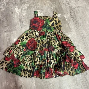 DOLCE & GABBANA Kleinkind Kleid Braun Leopard Rose A-Linie Größe 2 C-0062 - Bild 1 von 8