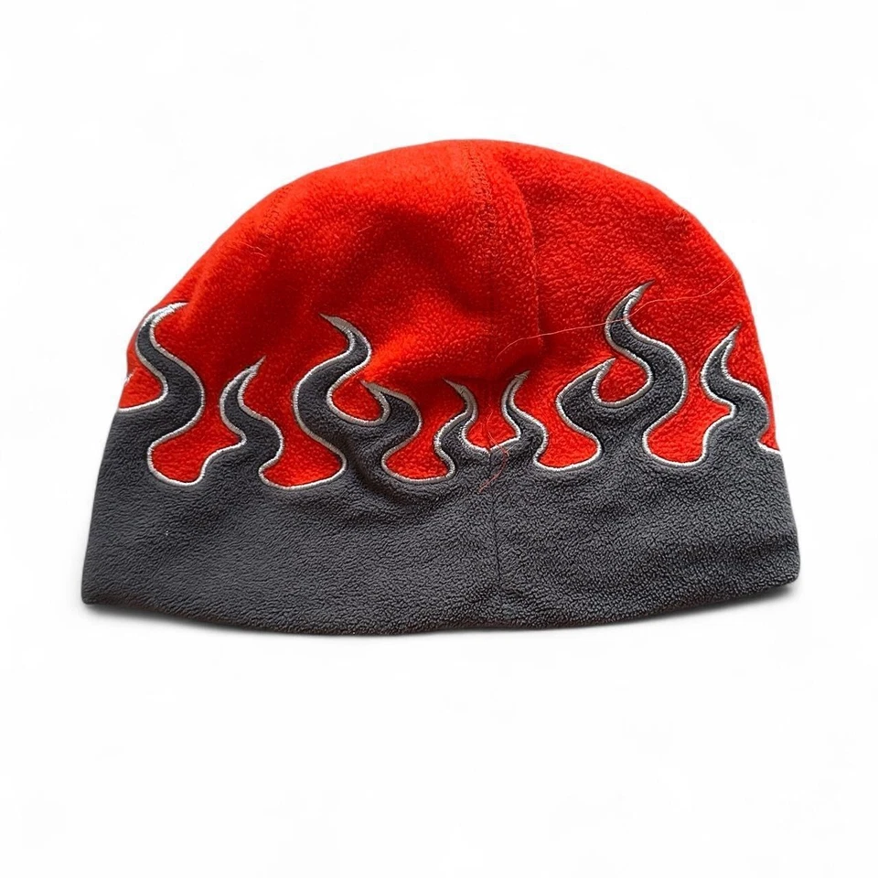 LL Bean Flame Gorro Polar Niños Sombrero Grande Gris Naranja Estampado Fuego Y2K Nieve Invierno Foto 1 de 4