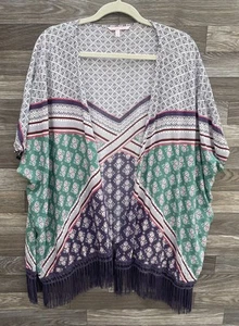 Victorias Secret Kimono Cover Up XS/S Purple Green Fringe Beach Open Front - Picture 1 of 6