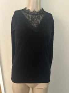 Warehouse Women's Black Lightweight Jumper with Lace Neck ~ Size 8 - Picture 1 of 6