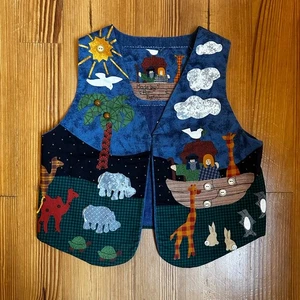 Handmade Noah's Arch fabric button detailing boys vest SIZE 5 - Picture 1 of 5
