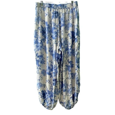 Pantalones de pijama de nailon Anthropologie florales pierna globo salón talla L Foto 1 de 4