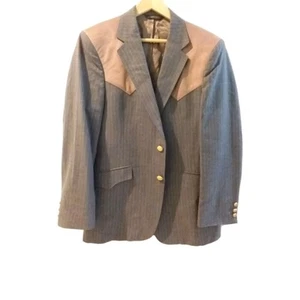 Giacca blazer Mesquite Niver Western Wear tipo scamosciato spilla accento a righe grigio 42R - Foto 1 di 10