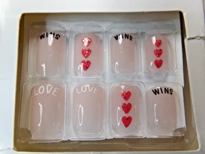 Kiss Nails Nude Love Wins Glue On Short Length with Hearts - Picture 1 of 3
