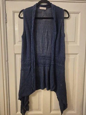 Womens M&S Indigo Fine Knit Navy Waterfall Sleeveless Candigan Size 16 - Image 1 of 4