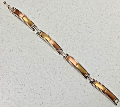 "Brazalete de eslabones de dos tonos Liz Claiborne plata oro vintage firmado LC 6 7/8""" Foto 1 de 4