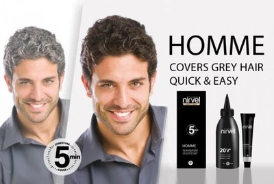 NIRVEL PROFESSIONAL Kit de color de cabello para hombre, cubre canas en 5 minutos, sin amoníaco, grises y marrones