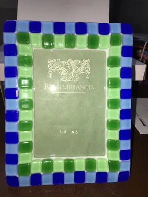 Marco de fotos de mosaico azul y verde cuadrado vidrio 3,5”x 5” marco de imagen-recuerdo Foto 1 de 4