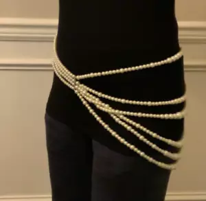 Pearl rhinestone waist Statement boho Saree multilayer buckle belt Chicos 36” L - Picture 1 of 12