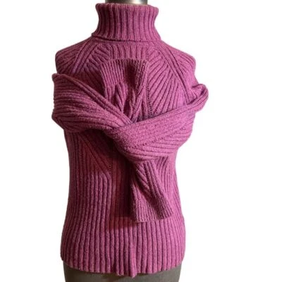 Suéter Sundance malha gola alta médio mistura de algodão com nervuras rosa robusto - Imagem 1 de 4