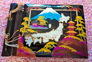 Vtg Japanese Black Lacquered Photo Album Mt. Fuji Hand Painted Map City Names - Picture 1 of 8