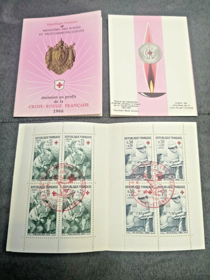 ⭐ Carnet CROIX-ROUGE 1966, Timbres Oblitérés 1er Jour 2 Tampons Excellent État ⭐ - Photo 1/3
