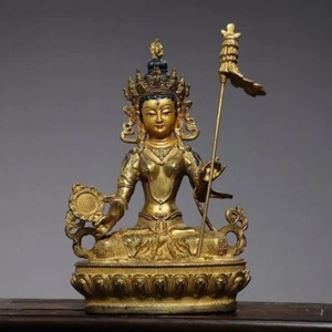 21 cm China tibet old Bronze gilt Maitreya Kwan-Yin buddha Bronze buddha Statue - Picture 1 of 9