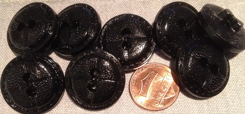 8 Thick Shiny Black PLASTIC Sew-through Buttons Leather Look 7/8" 23mm # 7680 - Image 1 of 1