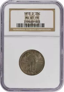 1918-D Standing Liberty Silver Quarter MS61FH NGC - Picture 1 of 2