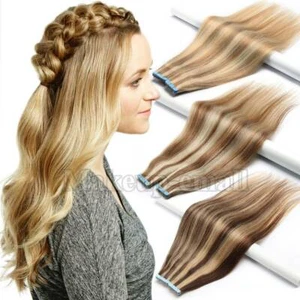 20/40pcs Tape in 100% Remy Human Hair Extensions Black Brown Blonde Virgin AU - Picture 1 of 43