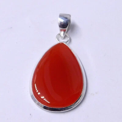 Fantastico Rosso Corniola Gemma 925 Argento Sterling Fatto a Mano Ciondolo - Immagine 1 di 4