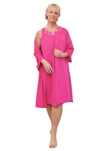 Shadowline Nightgown Robe Set Womens Raspberry Nylon Short Sleepwear Pajama 2 Pc - Picture 1 of 6
