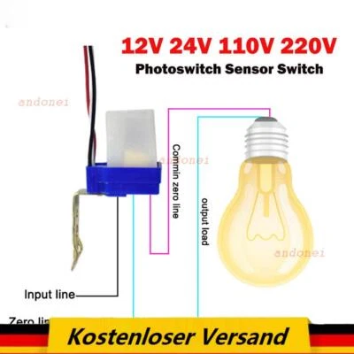 12V 24V 220V Dämmerungssensor Dämmerungsschalter Lichtsensor Twilight Switch NEU - Bild 1 von 4
