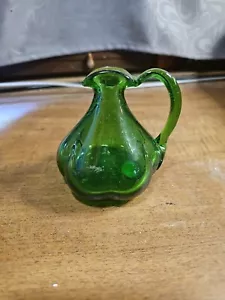 Vintage Emerald Green Depression Glass Paneled Cruet NO STOPPER 3" - Picture 1 of 7