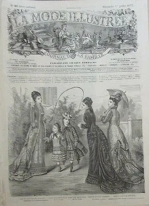JOURNAL MODE ILLUSTRÉE XIXème de 1877 GRAVURES ROBES JEUX ENFANTS BRODERIES  - Foto 1 di 3