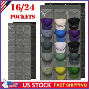 24 Hat Rack Organizer Baseball Holder Deep Storage Pockets Door Wall Caps Stand - Picture 1 of 15
