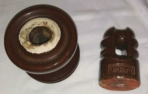 Findlay Vintage Brown Ceramic Electric Insulator 1929 Top and Spool - Picture 1 of 7