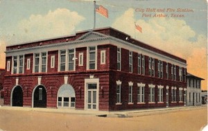 c.1910 City Hall & Fire Station Port Arthur TX post card as is