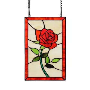 Red Rose Flower Stained Glass Window Hanging,Valentines Day Rose Gifts for Wi... - Picture 1 of 9