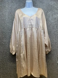 NWT UMGEE + 1XL Leopard Animal Print Satin Long Puff Sleeve Dress Pockets Boho - Picture 1 of 12