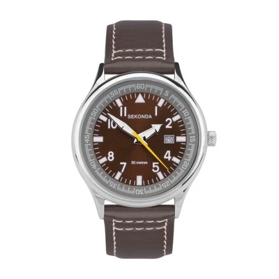 Reloj Sekonda Hombre 43mm Correa Cuero Marrón Fecha Modelo 3882 PVP £34.99 Foto 1 de 4