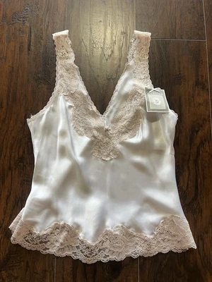 Vintage Oscar de la Renta Lace Trim Silk Camisole 36 Ivory Made in USA NWT - Image 1 of 4