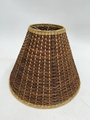 Wicker Rattan Lamp Shade  Woven Beach Cottage Dark Brown Cabin 15” - Image 1 of 4