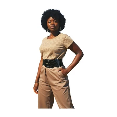 Nuevo Mujeres Moda Cinturón Elástico Marrón Oscuro Cintura Elástica Hebilla Cuadrada XS S M Foto 1 de 4