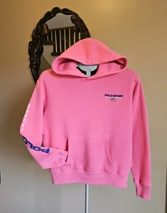 Polo Sport Ralph Lauren Bright Pink Logo Sleeve Hits Hoodie Youth Girls Sz XL 16 - Picture 1 of 6